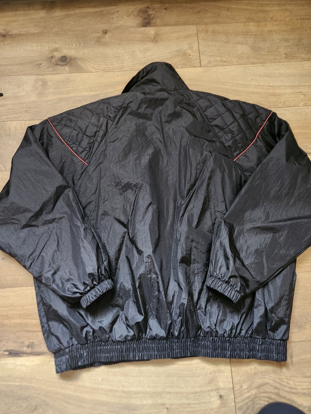 Vintage 80s Windbreaker Prospirit Black Red Pattern Western Quilt Zip Jacket 1X - Picture 7 of 10